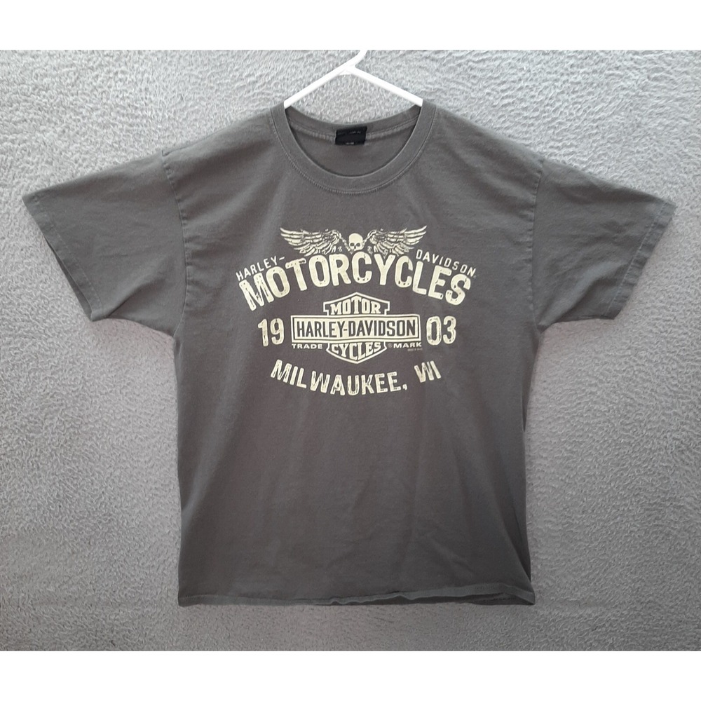 Harley Davidson Shirt Adult Large Gray Motorcycle Biker Skull Grunge Skater Mens